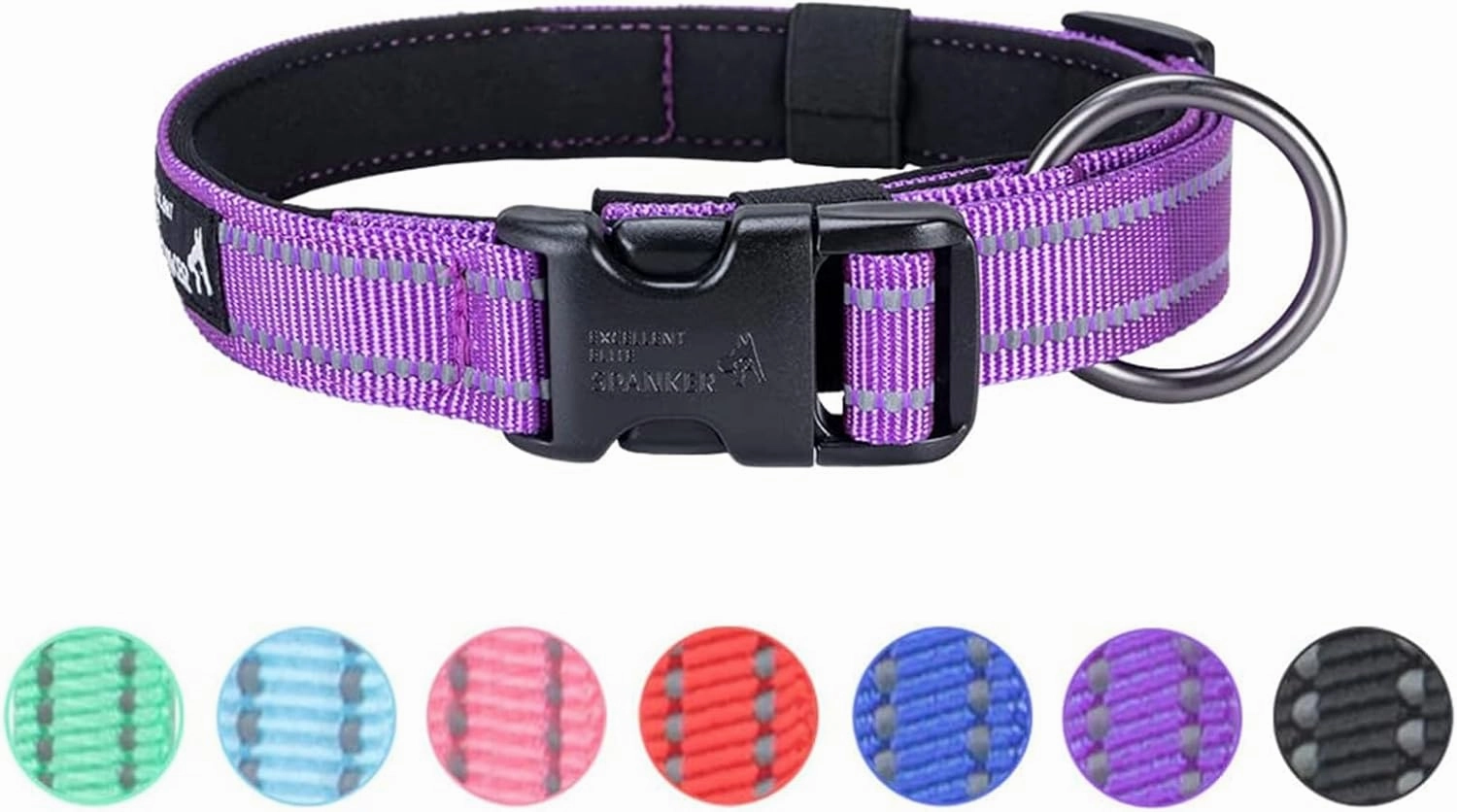EXCELLENT ELITE SPANKER Reflective Dog Collar Classic Soft Padded Breathable Nylon Adjustable Pet Collar with Quick Release Buckle for Boy Girl Male Female Puppies Small Medium Large Dogs(Purple-S)