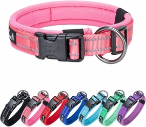 EXCELLENT ELITE SPANKER Reflective Dog Collar Classic Soft Padded Breathable Nylon Adjustable Pet Collar with Quick Release Buckle for Boy Girl Male Female Small Medium Large Dogs Training(Pink-S)