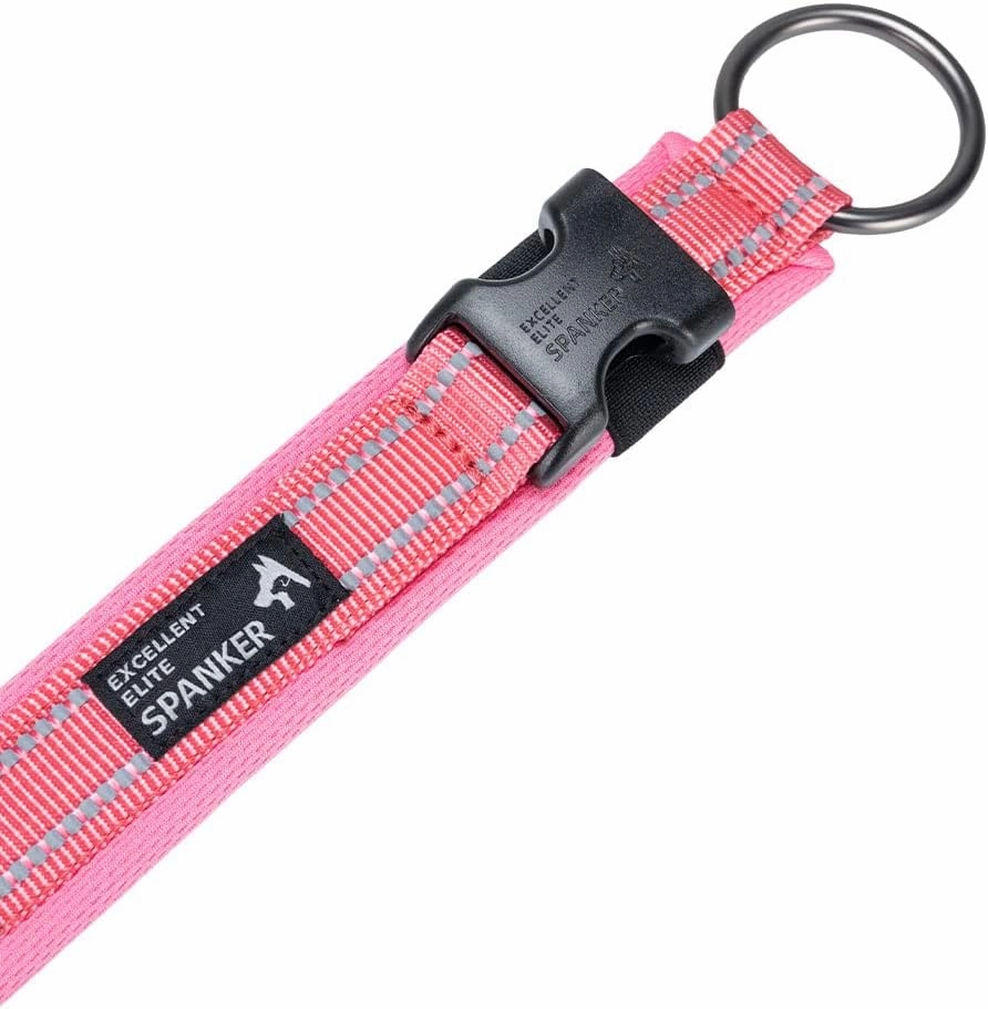 EXCELLENT ELITE SPANKER Reflective Dog Collar Classic Soft Padded Breathable Nylon Adjustable Pet Collar with Quick Release Buckle for Boy Girl Male Female Small Medium Large Dogs Training(Pink-S)