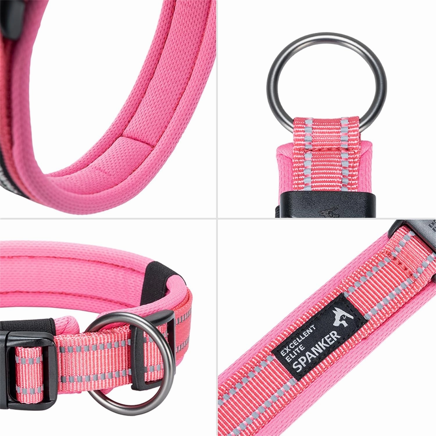 EXCELLENT ELITE SPANKER Reflective Dog Collar Classic Soft Padded Breathable Nylon Adjustable Pet Collar with Quick Release Buckle for Boy Girl Male Female Small Medium Large Dogs Training(Pink-S)