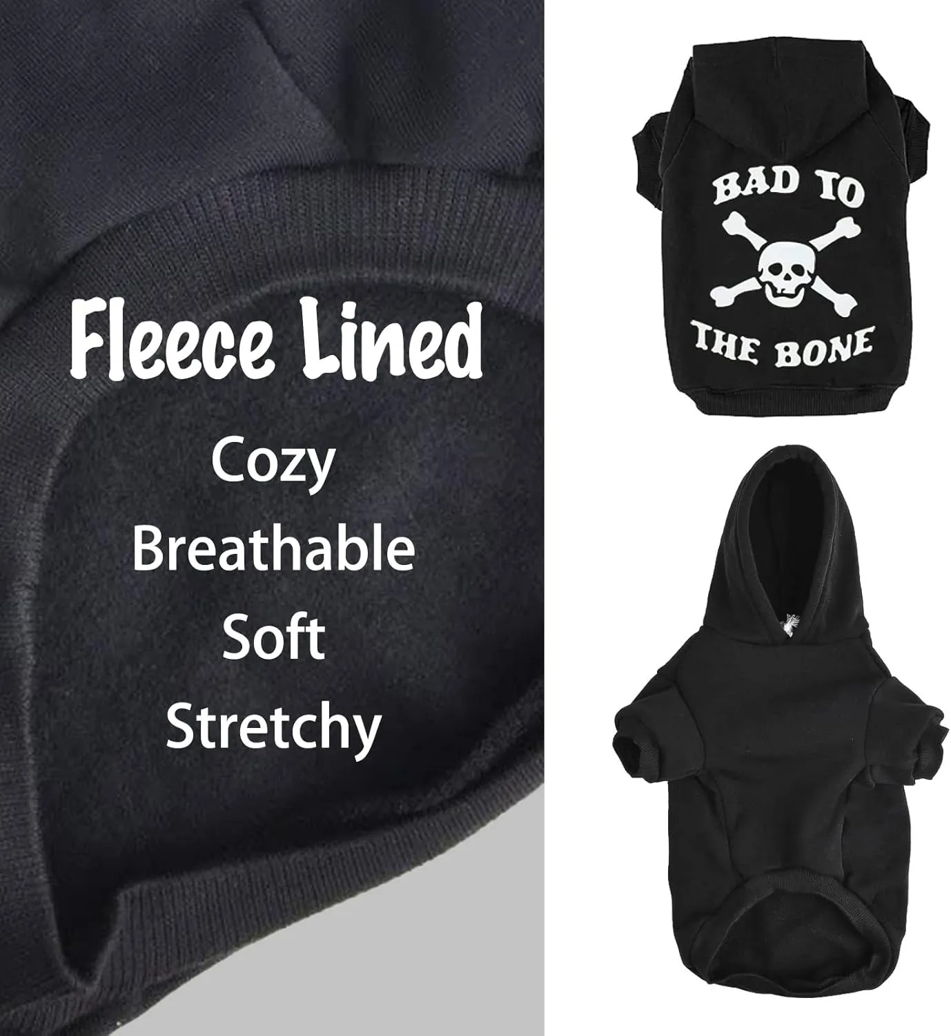 EXPAWLORER Dog Hoodie - Bad to The Bone Lettered Dog Sweatshirt with Hood, Warm Fleece Dog Sweater Clothes with Leash Hole, Cozy Soft Pet Outfit for Large Dogs, XL