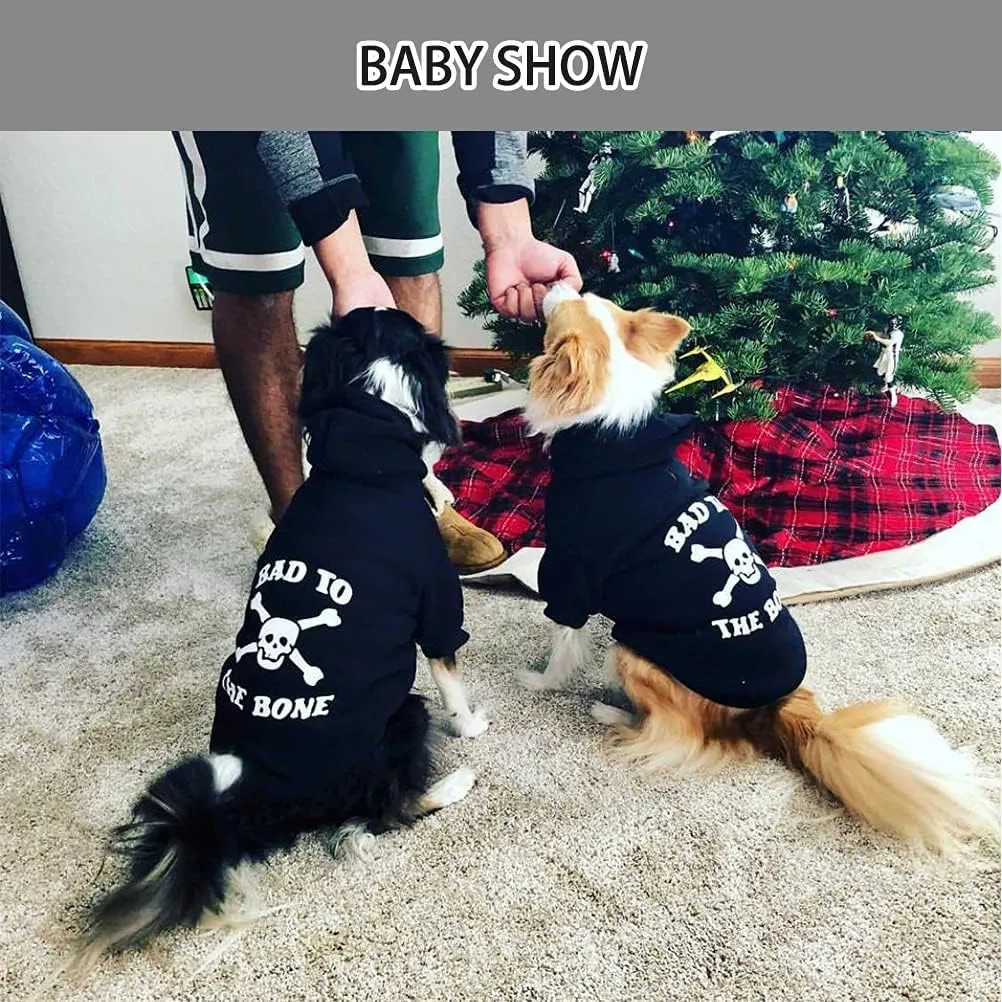 EXPAWLORER Dog Hoodie - Bad to The Bone Lettered Dog Sweatshirt with Hood, Warm Fleece Dog Sweater Clothes with Leash Hole, Cozy Soft Pet Outfit for Large Dogs, XL