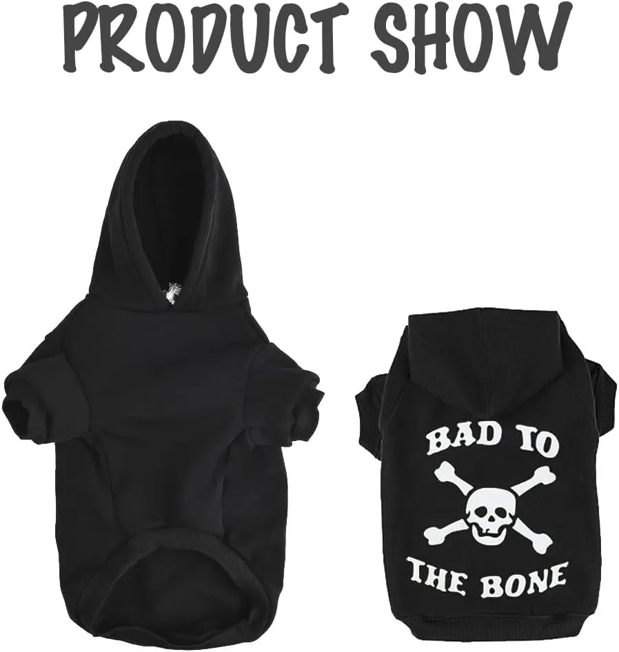 EXPAWLORER Dog Hoodie - Bad to The Bone Lettered Dog Sweatshirt with Hood, Warm Fleece Dog Sweater Clothes with Leash Hole, Cozy Soft Pet Outfit for Large Dogs, XL
