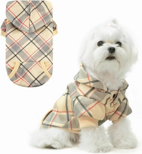 EXPAWLORER Plaid Dog Hoodie - British Style Warm Dog Sweater Shirt with Leash Hole,Pitbull Clothes Outfits,Winter Coat Apparel for All Breeds Puppy Girl Boy-Cat Apparel