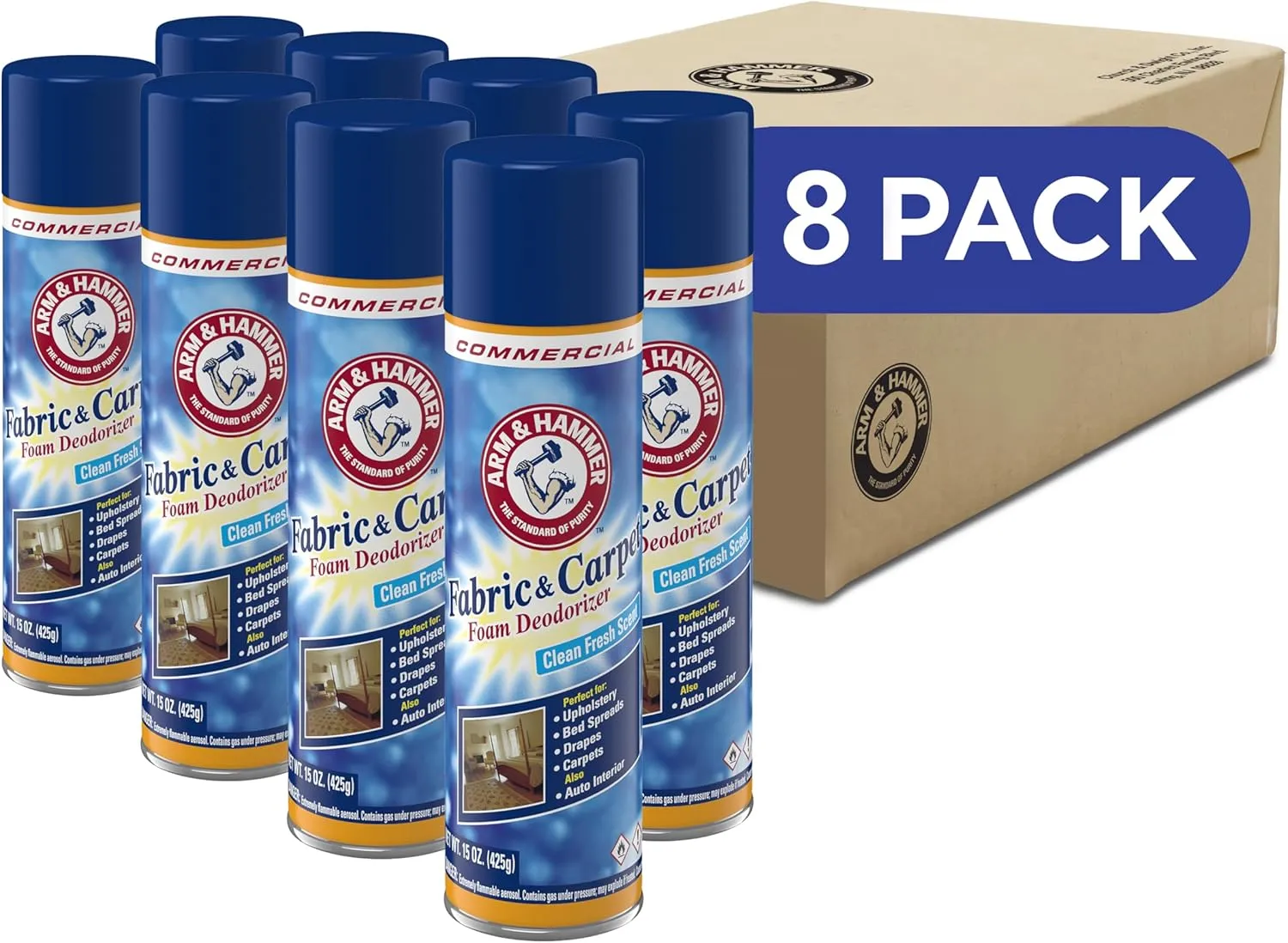 Fabric and Carpet Foam Deodorizer Professional, Aerosol, Fresh Scent, 15 fl oz (Case of 8)