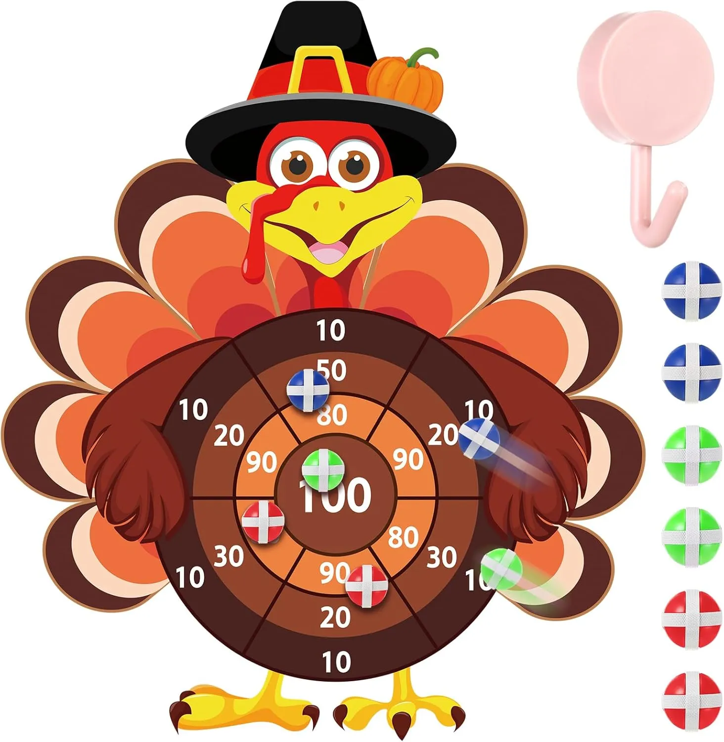 Fall Festival Games Large 27.5 x 31.5in Dart Board Games with 6 Sticky Balls Thanksgiving Turkey Dart Board Throwing Game Indoor Outdoor Carnival Thanksgiving Toss Games