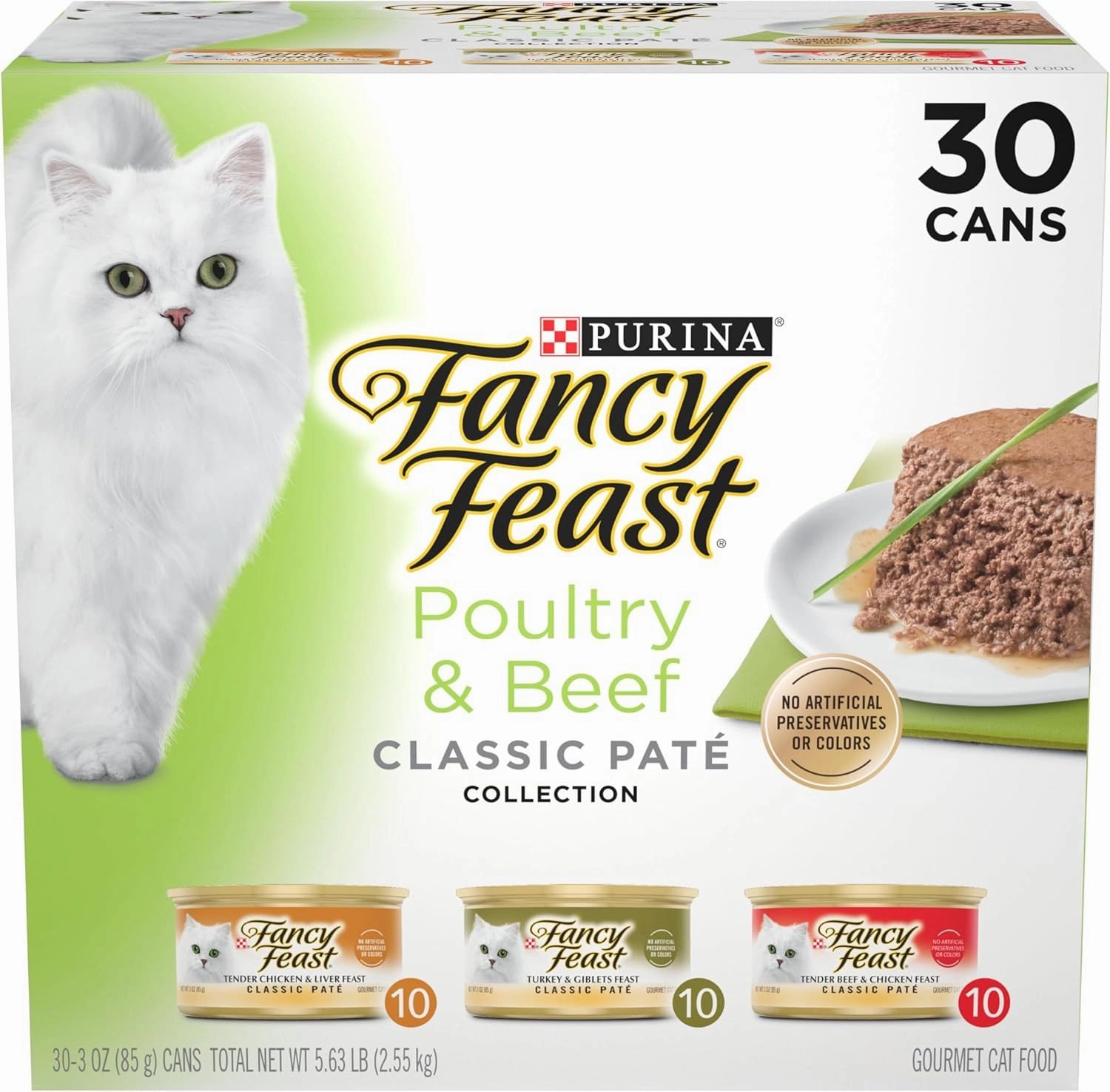 Fancy Feast Poultry and Beef Feast Classic Pate Collection Grain Free Wet Cat Food Variety Pack - (Pack of 30) 3 oz. Cans