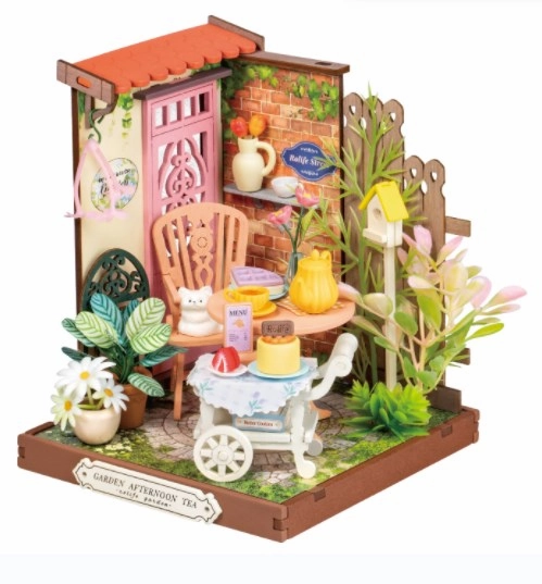 Fancy Tea Yard DS038 Robotime Rolife DIY Tiny Dollhouse Miniatures Kit