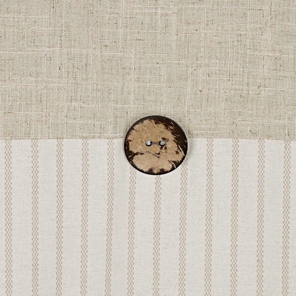 Farmhouse Shower Curtain,Beige and Beige Stripe,Button Curtain,Linen and Cotton Blend Fabric,Rustic Charm Country Chic Style,72x78 in