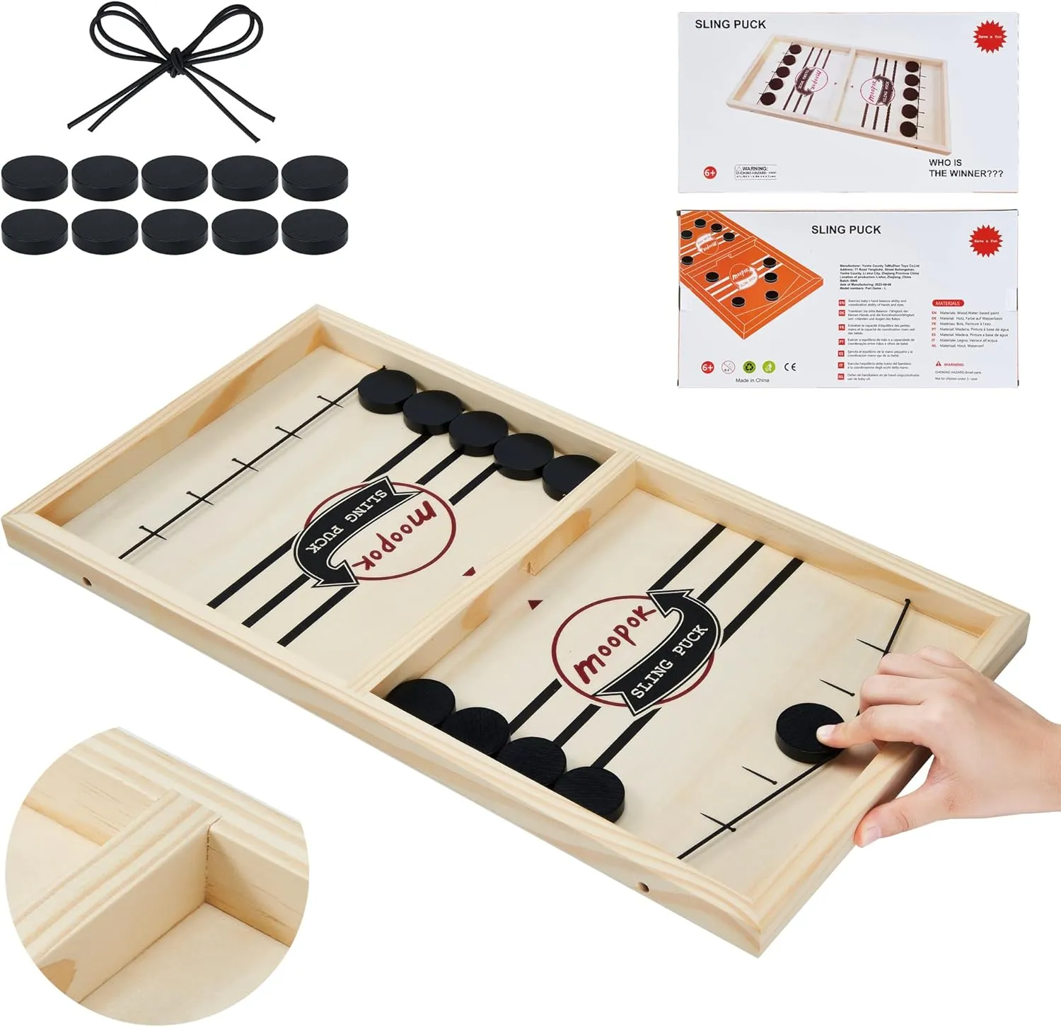 Fast Sling Puck Game - Fast Action Super Foosball Table Desktop Battle Slingshot Wooden Air Hockey Board Game -Guaranteed Fun for Family Game Night or Friends Party