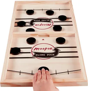 Fast Sling Puck Game - Fast Action Super Foosball Table Desktop Battle Slingshot Wooden Air Hockey Board Game -Guaranteed Fun for Family Game Night or Friends Party