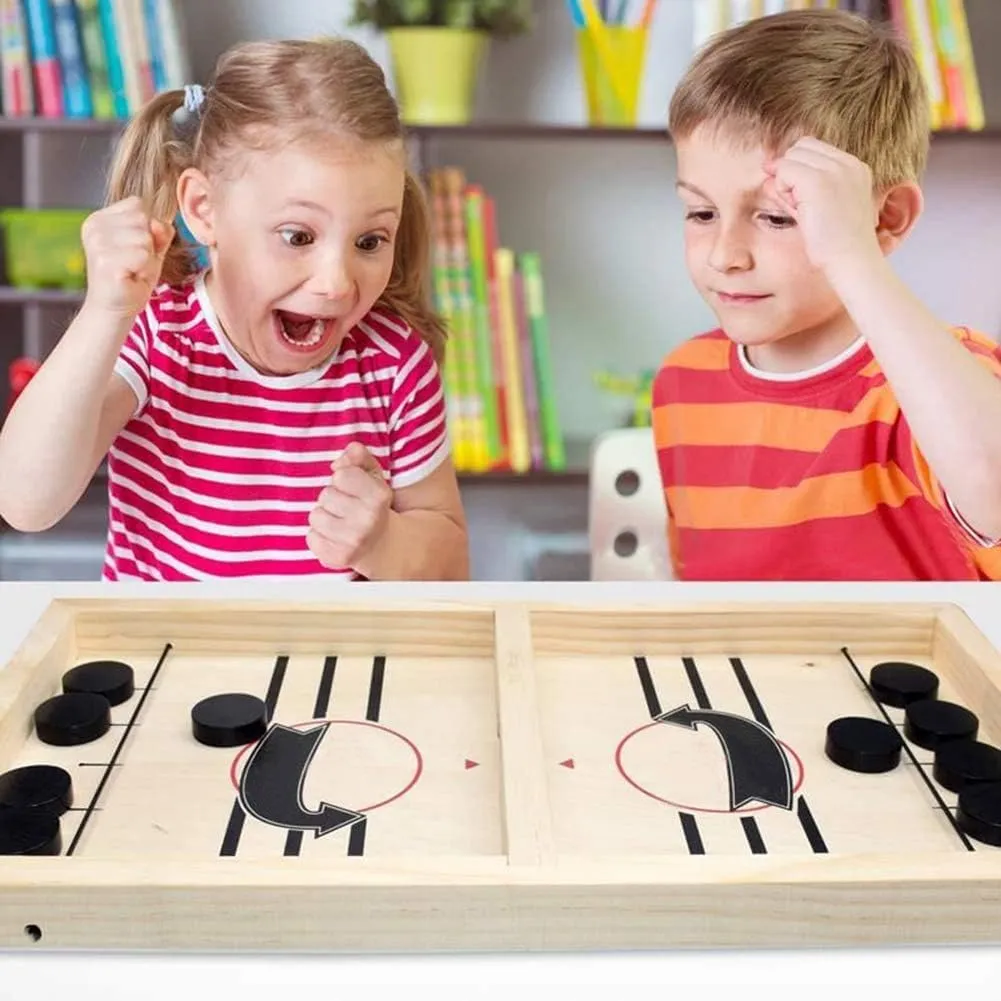 Fast Sling Puck Game - Fast Action Super Foosball Table Desktop Battle Slingshot Wooden Air Hockey Board Game -Guaranteed Fun for Family Game Night or Friends Party
