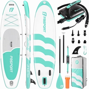 FBSPORT 11FT Premium Inflatable Stand Up Paddle Board with Electric Pump, Yoga Board with SUP Accessories & Carry Bag | Wide Stance, Surf Control, Non-Slip Deck, Leash and Paddle for Youth & Adult