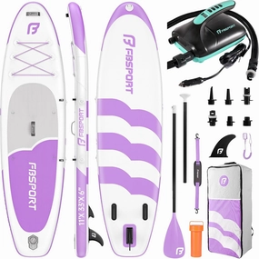 FBSPORT 11FT Premium Inflatable Stand Up Paddle Board with Electric Pump, Yoga Board with SUP Accessories & Carry Bag | Wide Stance, Surf Control, Non-Slip Deck, Leash and Paddle for Youth & Adult