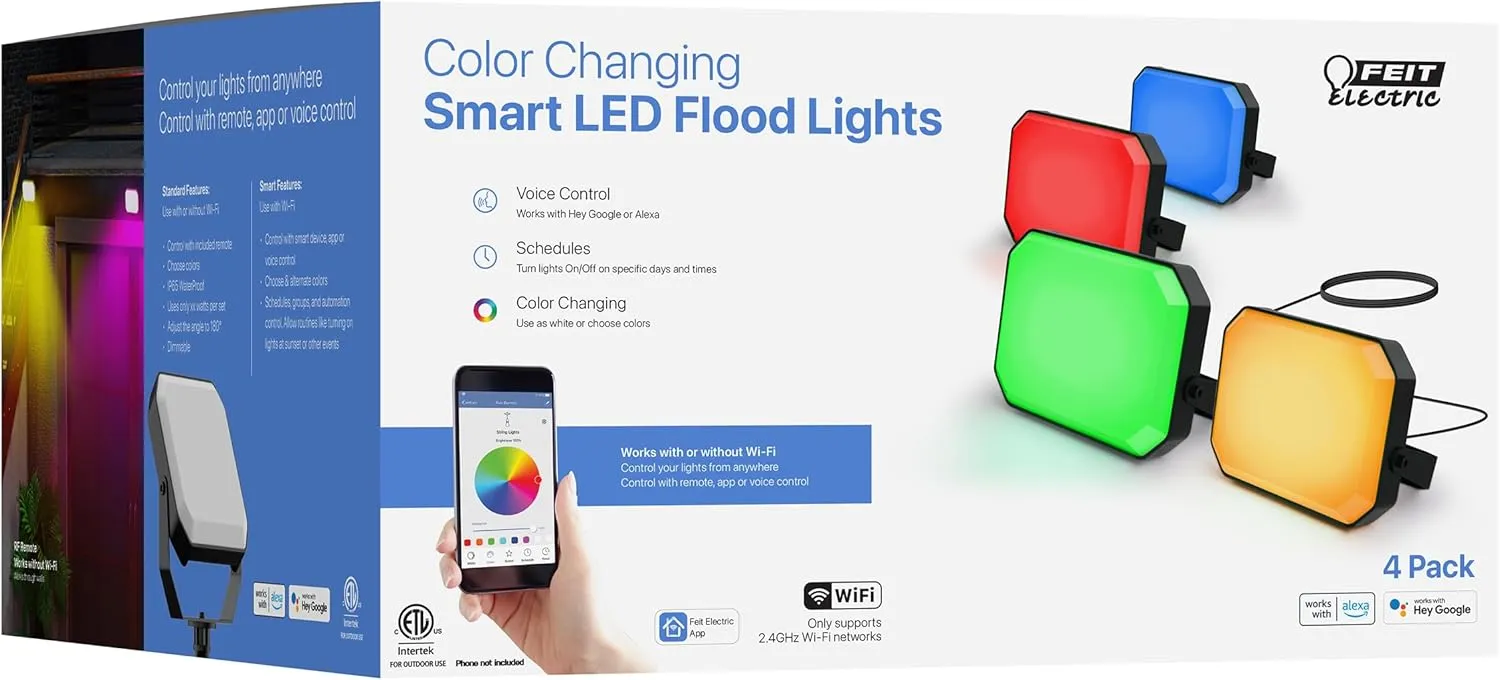 Feit E26 (Medium) Smart-Enabled LED Floodlight Bulb Color Changing 20 Watt Equivalence 4 pk