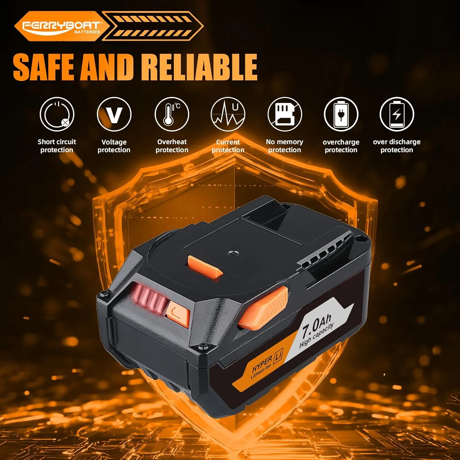 FERRYBOAT R840087 7.0Ah Replacement for Ridgid 18V Lithium Battery R840087 R840083 R840086 R840085 R840084 AC840085 AC840086 AC840087P AC840089 Power Tool Battery 2 Packs
