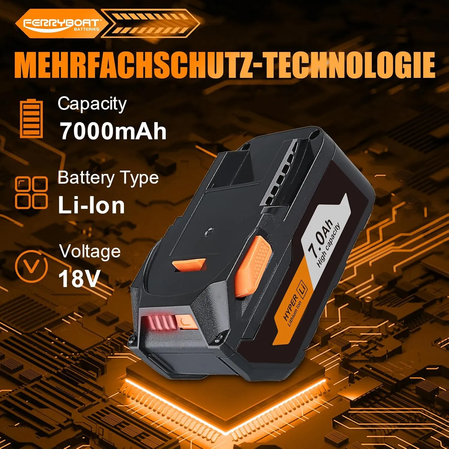 FERRYBOAT R840087 7.0Ah Replacement for Ridgid 18V Lithium Battery R840087 R840083 R840086 R840085 R840084 AC840085 AC840086 AC840087P AC840089 Power Tool Battery 2 Packs