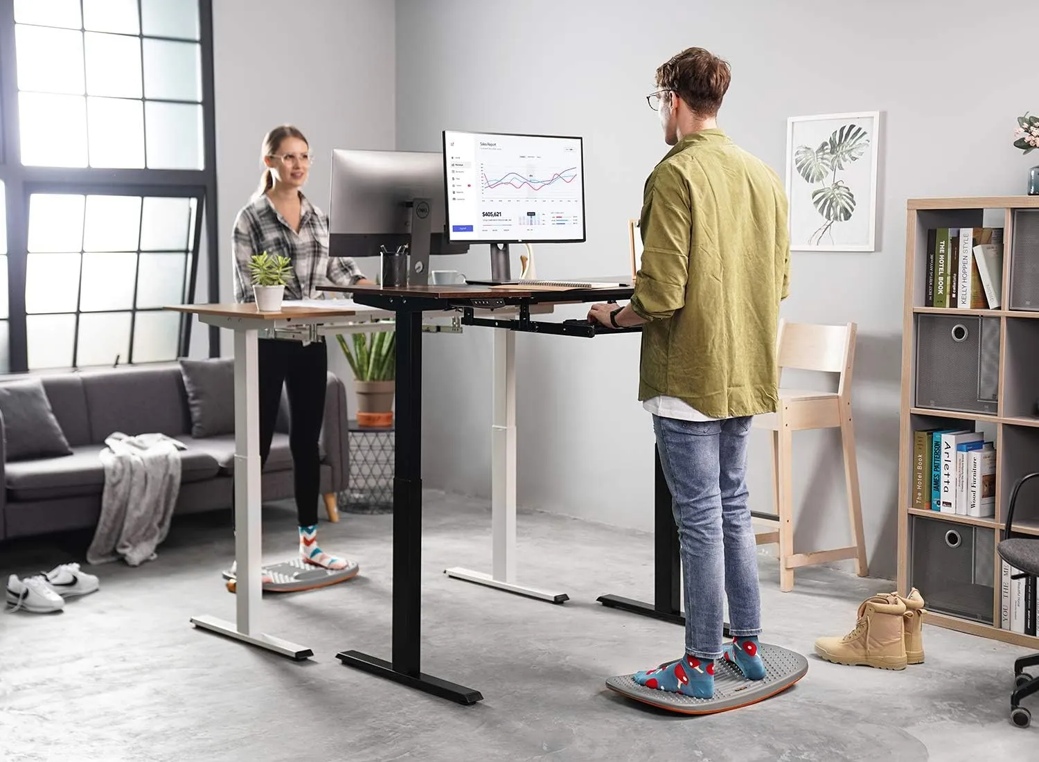 FEZIBO Standing Desk Mat with Anti Fatigue Bar, Wooden Wobble Balance Board with Ergonomic Design Comfort Floor Mat