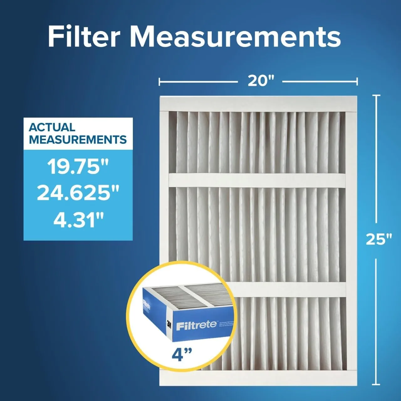 Filtrete 20x25x4 AC Furnace Air Filter, MERV 13, MPR 1900, Fits Honeywell, CERTIFIED Asthma & Allergy Friendly, Premium Allergen, Bacteria & Virus, 2-Pack (Actual Size 19.75 x 24.62 x 4.31 in)