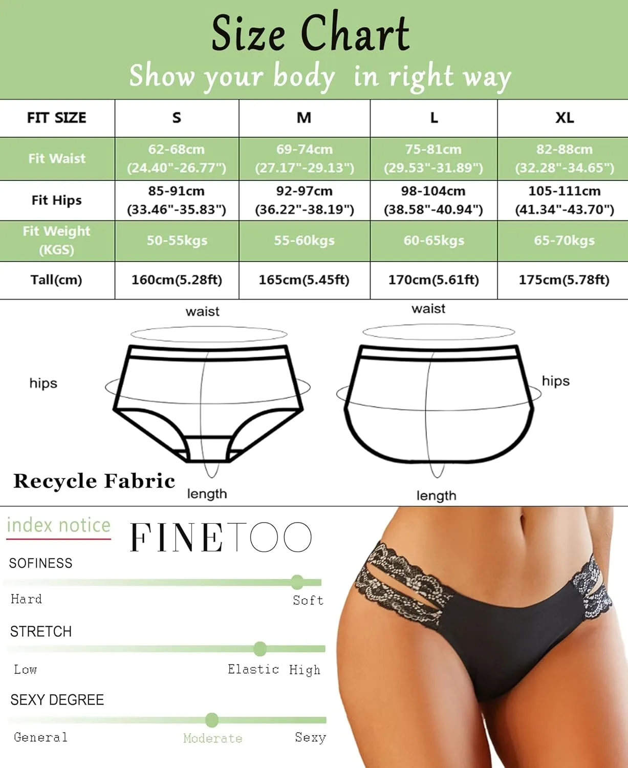 FINETOO Seamless Underwear for Women Cheeky Bikini Panties High Cut V-waist Lace Underwear Women Cute Bikinis 6 Pack