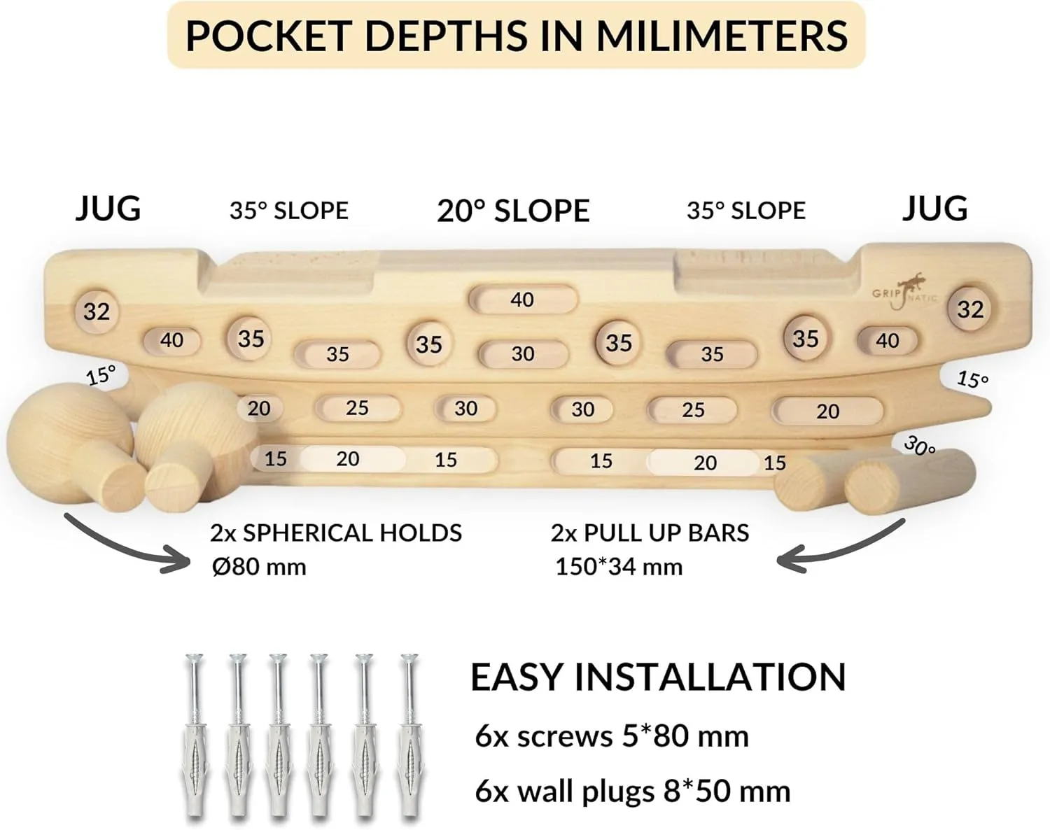 FingerPeg 1.0 Hangboard – Fingerboard Training Board for Climbing with Pull-Up Bars – Sleek Wooden Climbing Board with Ergonomic Design – Supports up to 265 lbs