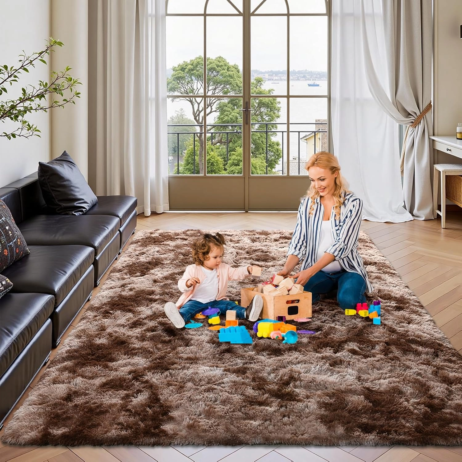 FinRèc Brown Rugs for Bedroom Living Room, 3x5 Feet Plush Fluffy Shag Area Rug, Non-Slip Fuzzy Furry Shaggy Rug for Kids Room Dorm Room Home Decor, High Pile Soft Floor Carpet