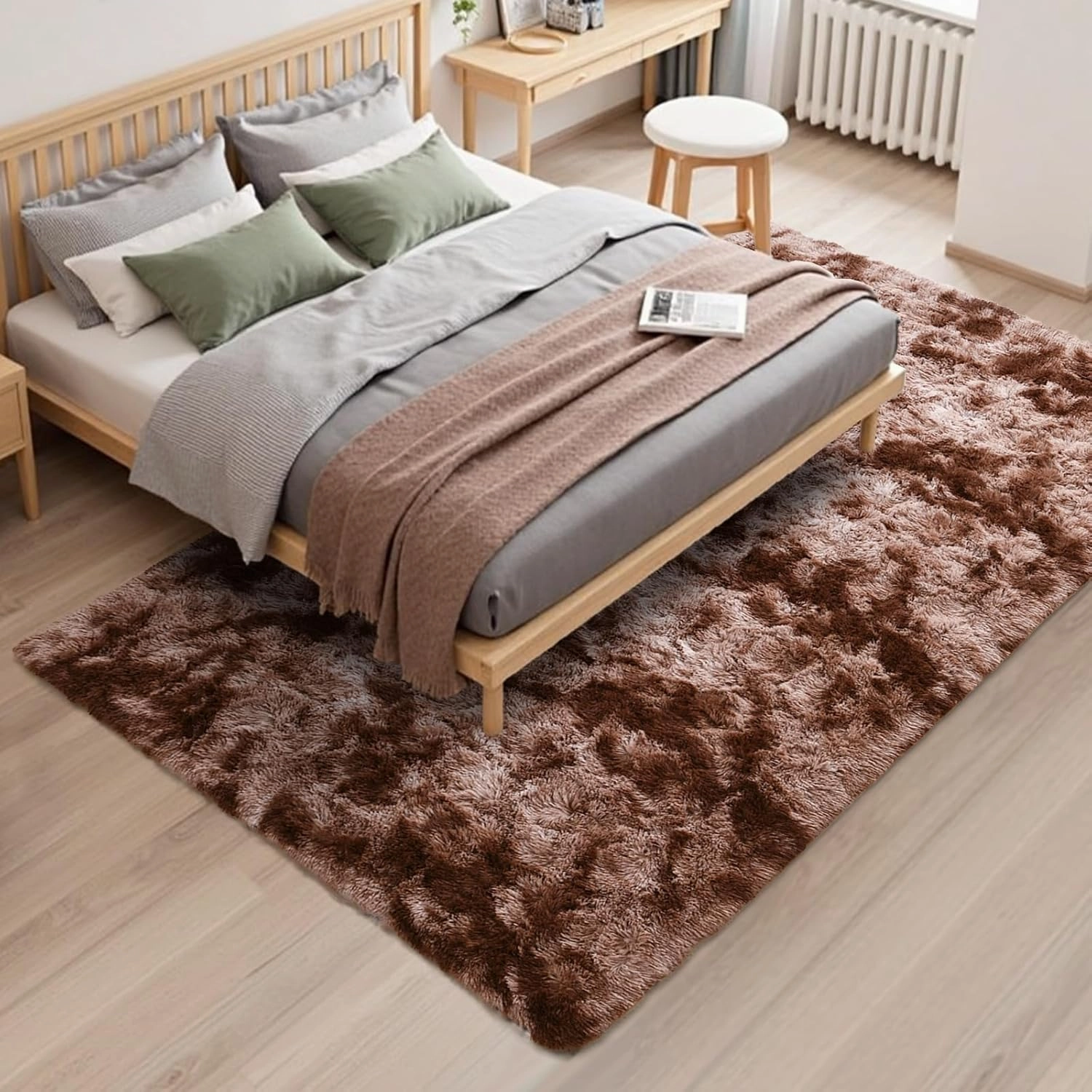 FinRèc Brown Rugs for Bedroom Living Room, 3x5 Feet Plush Fluffy Shag Area Rug, Non-Slip Fuzzy Furry Shaggy Rug for Kids Room Dorm Room Home Decor, High Pile Soft Floor Carpet