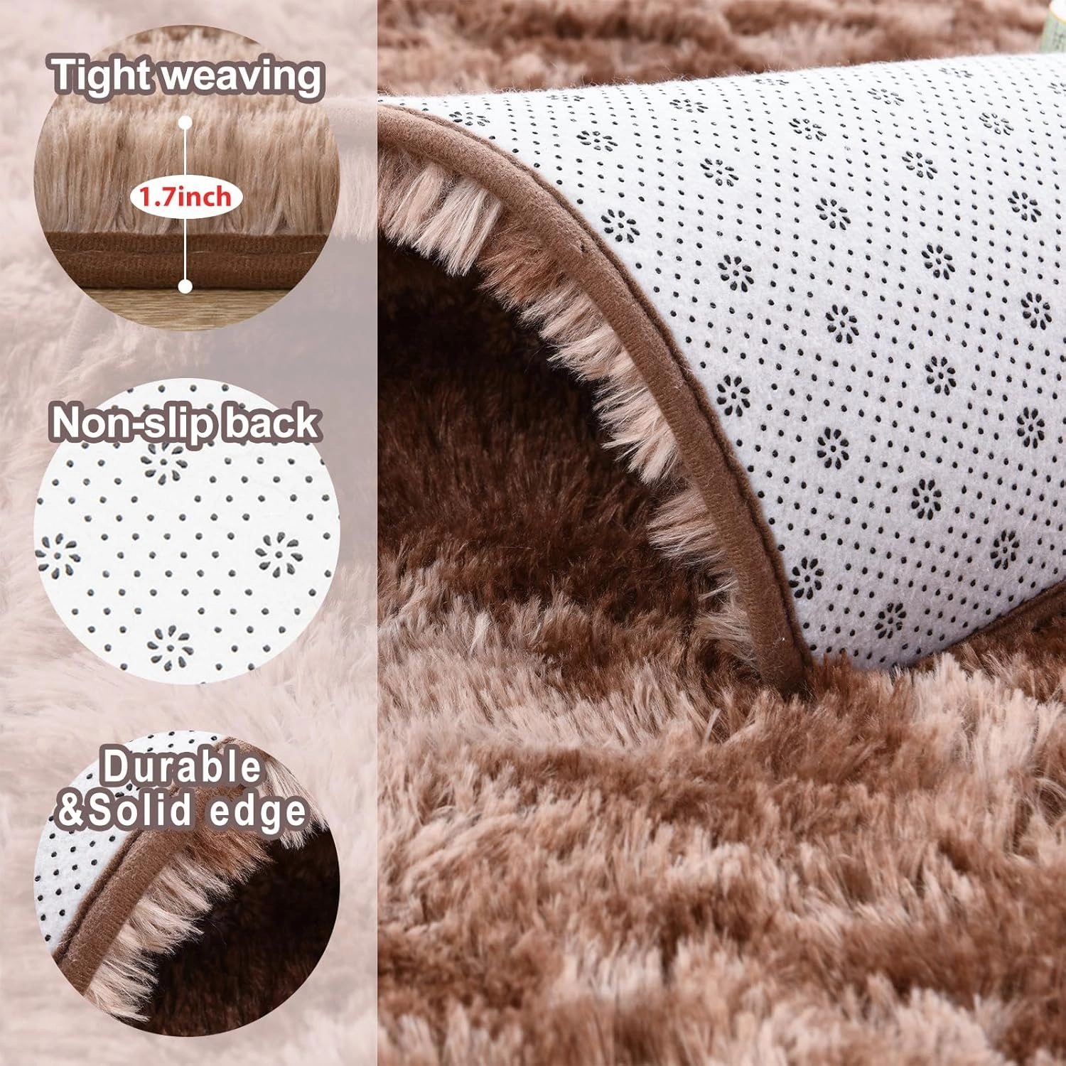 FinRèc Brown Rugs for Bedroom Living Room, 3x5 Feet Plush Fluffy Shag Area Rug, Non-Slip Fuzzy Furry Shaggy Rug for Kids Room Dorm Room Home Decor, High Pile Soft Floor Carpet