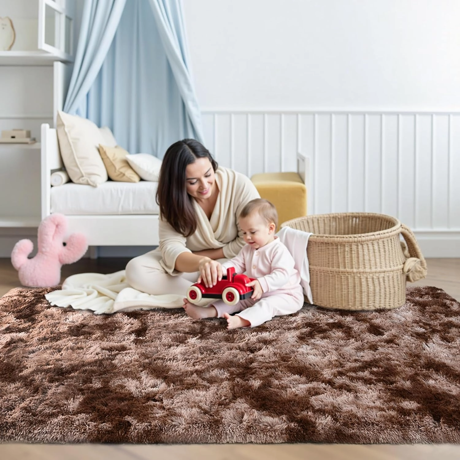 FinRèc Brown Rugs for Bedroom Living Room, 3x5 Feet Plush Fluffy Shag Area Rug, Non-Slip Fuzzy Furry Shaggy Rug for Kids Room Dorm Room Home Decor, High Pile Soft Floor Carpet