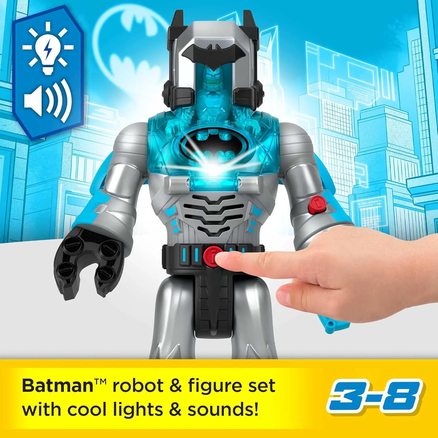 Fisher-Price Imaginext DC Super Friends Batman Toy Insider & Exo Suit 12-Inch Robot with Lights Sounds & Figure for Ages 3  Years, Defender Grey