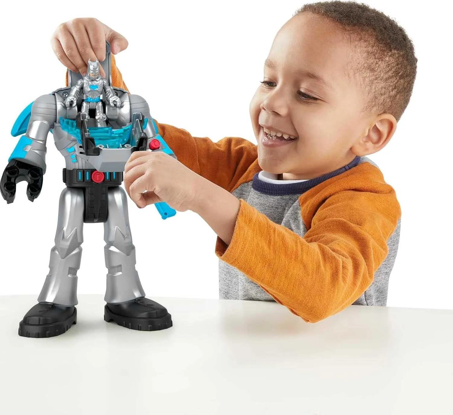Fisher-Price Imaginext DC Super Friends Batman Toy Insider & Exo Suit 12-Inch Robot with Lights Sounds & Figure for Ages 3  Years, Defender Grey