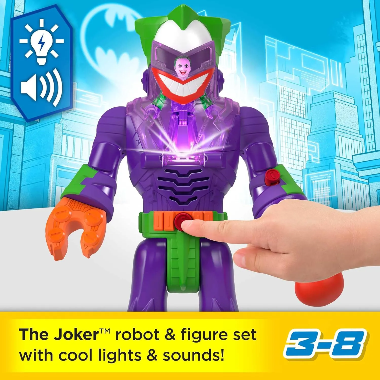 Fisher-Price Imaginext DC Super Friends Robot Toy, The Joker Insider & LaffBot 12-Inch with Lights Sounds & Figure for Kids Ages 3  Years