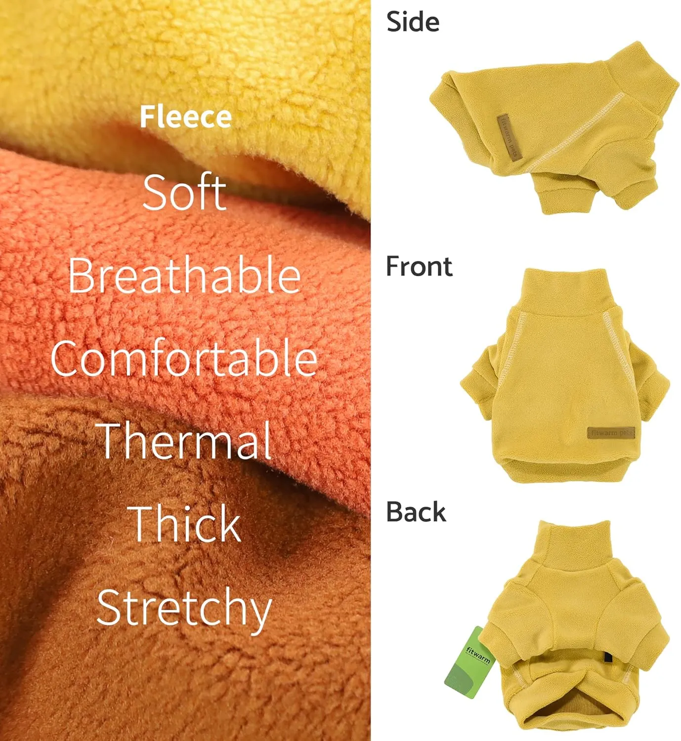 Fitwarm 3 Pack Classic Fleece Dog Sweater, Turtleneck Dog Sweatshirt, Dog Winter Clothes for Small Dogs Boy Girl, Pet Pullover Jumper, Cat Apparel, Orange, Yellow, Coffee, XL