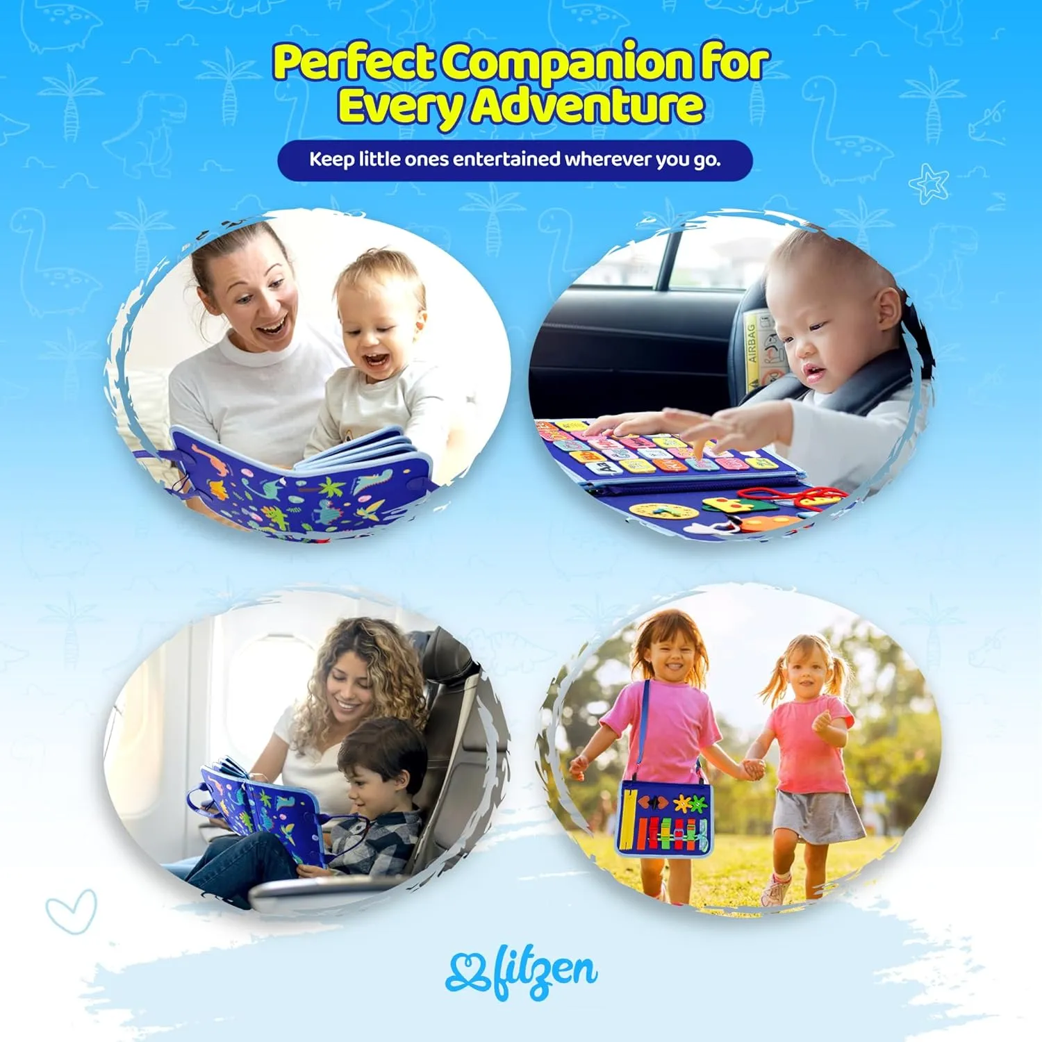 FITZEN Toddler Busy Board Montessori Magic Book for 1 2 3 4 5 6 Year Old - Toddler Busy Book Ages 1-3 for Learning Fine Motor Skills Travel Busy Board for 1 Year Old for Plane Car, Gift for Boys Girls