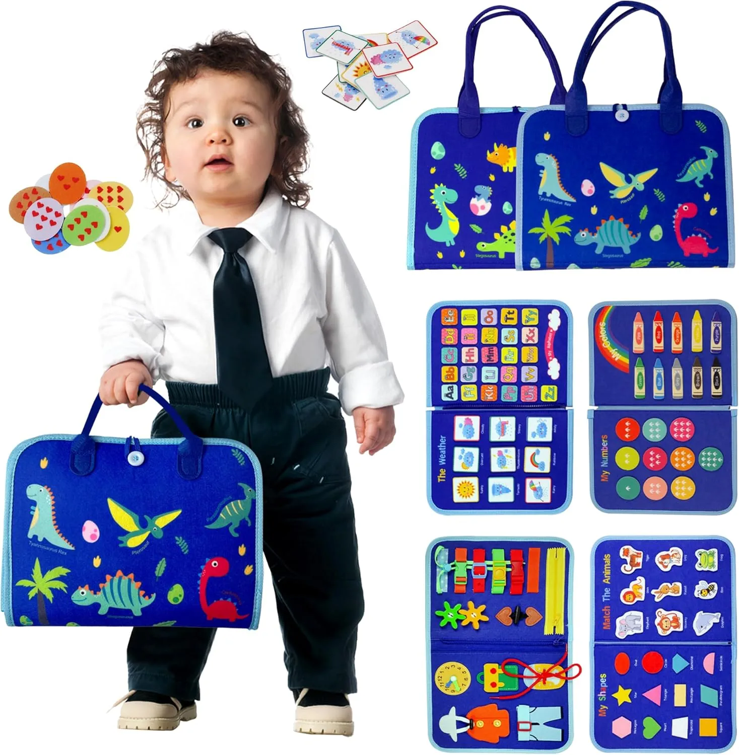 FITZEN Toddler Busy Board Montessori Magic Book for 1 2 3 4 5 6 Year Old - Toddler Busy Book Ages 1-3 for Learning Fine Motor Skills Travel Busy Board for 1 Year Old for Plane Car, Gift for Boys Girls