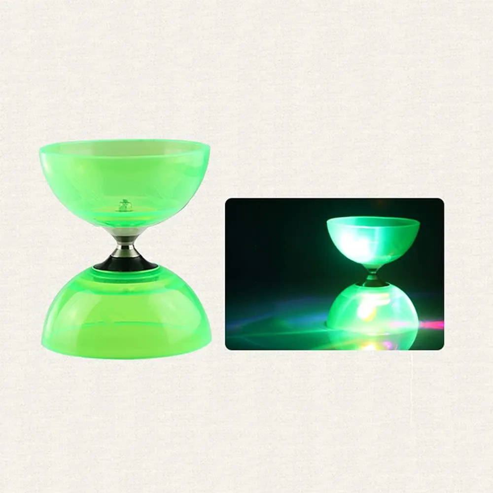 Flashing Triple Bearing Diabolo, Soft Rubber Yoyo Set, with 1 x Diabolo, 1 x Spare 10m Rope, 2 x Professional Poles, 1 x Net Bag, for Beginners & Experienced Players (Green)