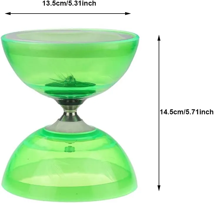 Flashing Triple Bearing Diabolo, Soft Rubber Yoyo Set, with 1 x Diabolo, 1 x Spare 10m Rope, 2 x Professional Poles, 1 x Net Bag, for Beginners & Experienced Players (Green)