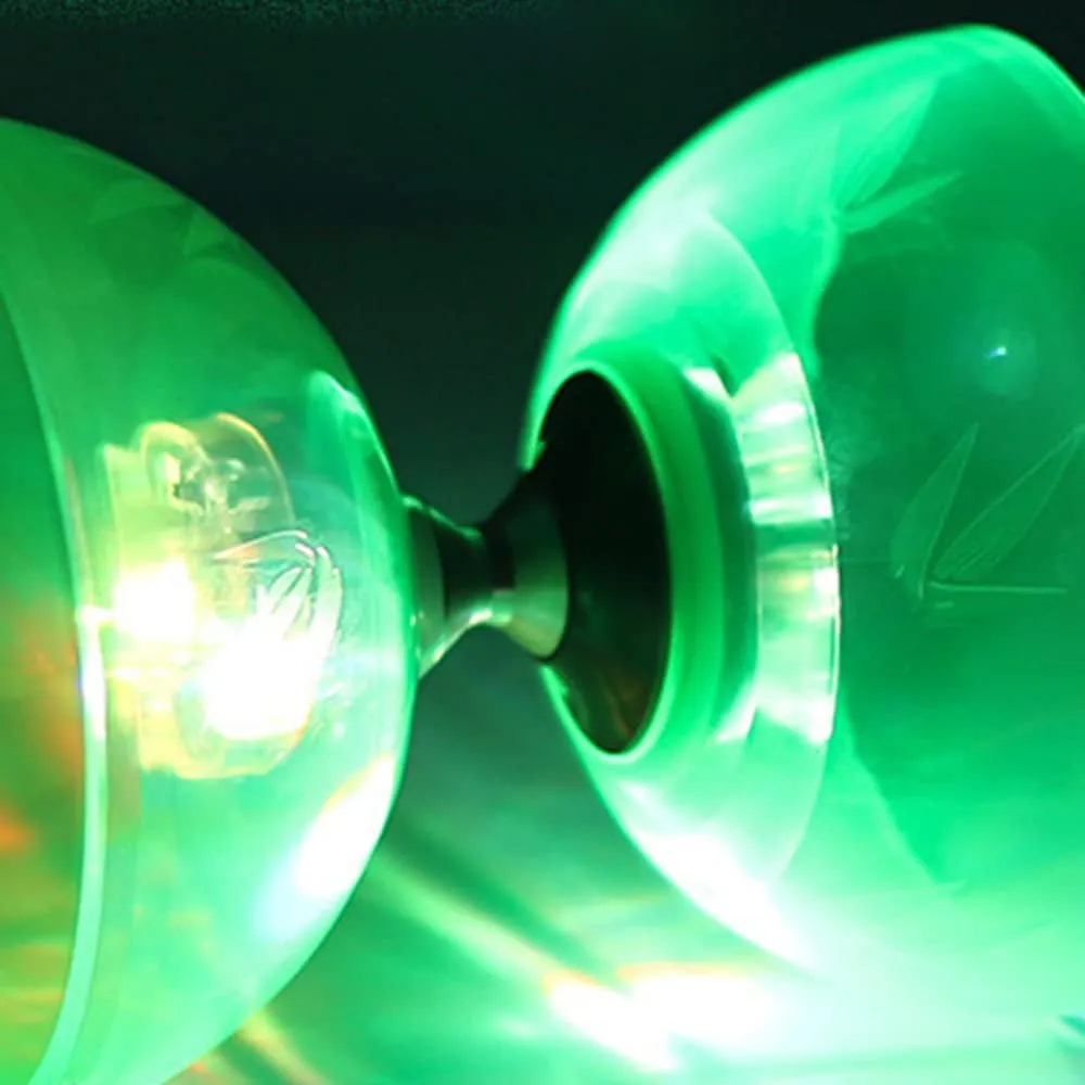 Flashing Triple Bearing Diabolo, Soft Rubber Yoyo Set, with 1 x Diabolo, 1 x Spare 10m Rope, 2 x Professional Poles, 1 x Net Bag, for Beginners & Experienced Players (Green)