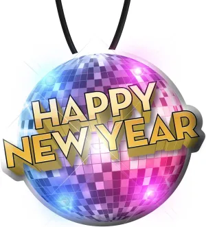FlashingBlinkyLights Light Up LED Happy New Year Disco Ball Blinkies on Black String Necklace (Set of 5)