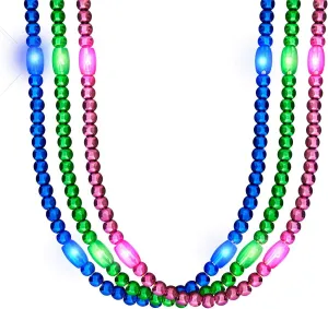 FlashingBlinkyLights Light Up LED Mardi Gras Bead Necklaces in Multicolor Assortment (Party Set of 12)