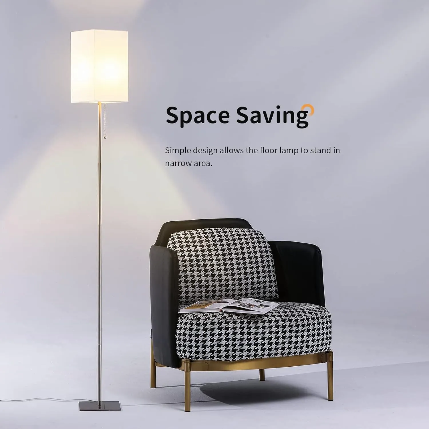 Floor Lamp for Living Room, Modern Standing Lamp Tall Lamp with Linen Shade, Simple Design Floor Lamp for Bedroom, Office, Kids Room, Reading Room, Working, Silver