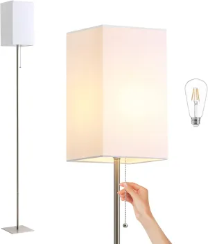 Floor Lamp for Living Room, Modern Standing Lamp Tall Lamp with Linen Shade, Simple Design Floor Lamp for Bedroom, Office, Kids Room, Reading Room, Working, Silver