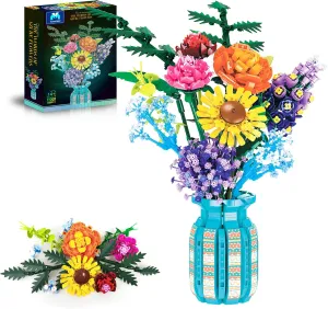 Flowers Bouquet Building Blocks Set with Vase 1853PCS, Botanical Collection with Sunflower Rose for Home & Office Décor for Adults Girls 14 