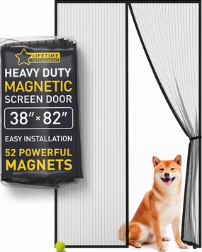 Flux Phenom Magnetic Screen Door 38"x82" – 2025 Model, 52 Powerful Magnets, Upgraded Mesh, Easy Install, Self-Sealing, Pet Tested, Tie Backs, Screen Door Mesh to Keep Bugs Out