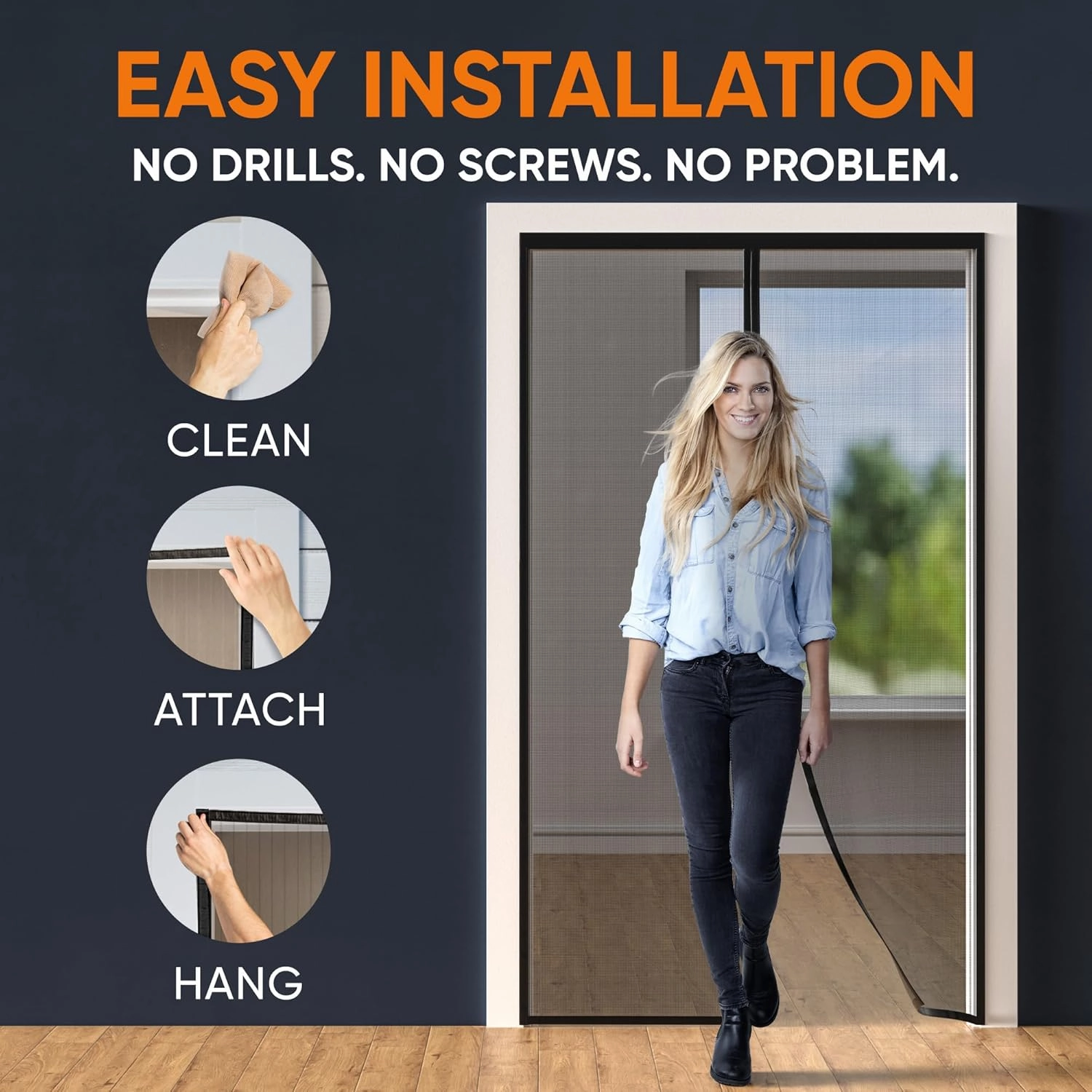 Flux Phenom Magnetic Screen Door 38"x82" – 2025 Model, 52 Powerful Magnets, Upgraded Mesh, Easy Install, Self-Sealing, Pet Tested, Tie Backs, Screen Door Mesh to Keep Bugs Out