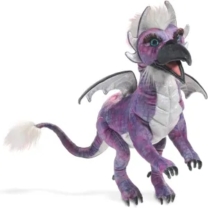 Folkmanis Beaked Dragon Hand Puppet, Purple; Black; White