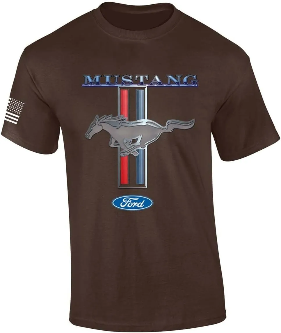 Ford Mustang T-Shirt Pony & Stripes Logo Classic Retro Design Racing Performance Car Enthusiast Garage Tee Authentic