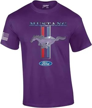 Ford Mustang T-Shirt Pony & Stripes Logo Classic Retro Design Racing Performance Car Enthusiast Garage Tee Authentic