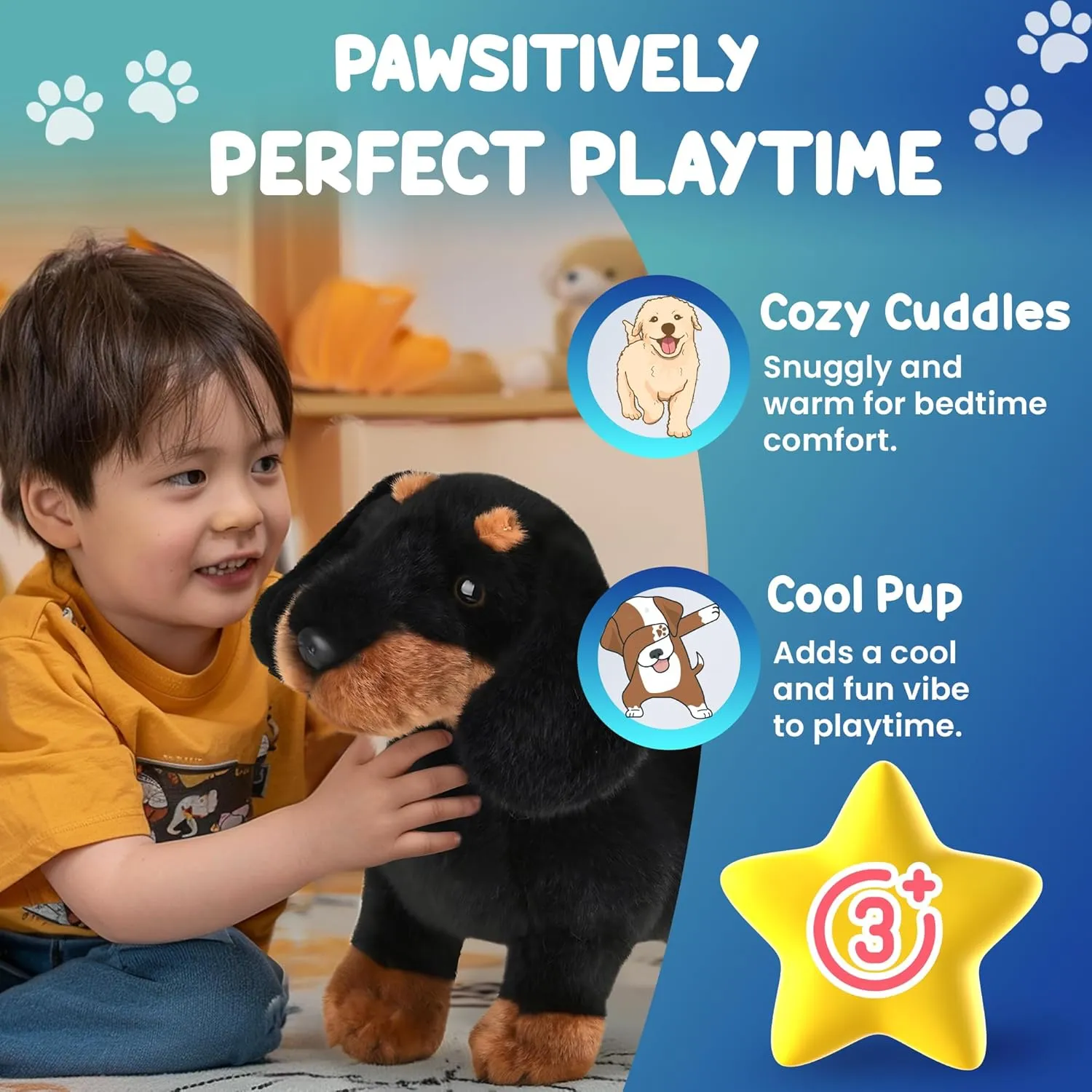 Forest & Twelfth 12” Standing Dachshund Plush Dog Stuffed Animals Realistic Stuffed Animal Pet Replicas for Kids and Pet Lovers - Perfect Pet Substitute and Educational Tool