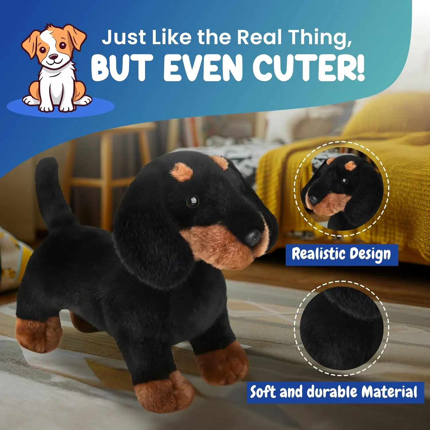 Forest & Twelfth 12” Standing Dachshund Plush Dog Stuffed Animals Realistic Stuffed Animal Pet Replicas for Kids and Pet Lovers - Perfect Pet Substitute and Educational Tool